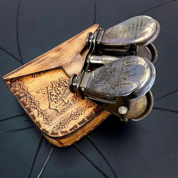 Brass Spyglass Folding Binocular Nautical Adventure in Handmade Leather Box Gift - Picture 11 of 11